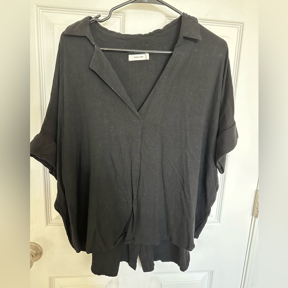 Black Linen Mod Ref Blouse